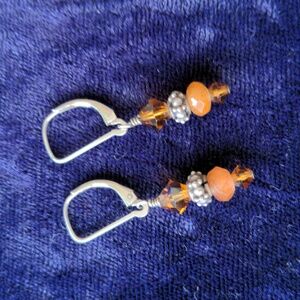 Vintage 925 sterling silver dangle earrings w natural rutilated quartz crystals